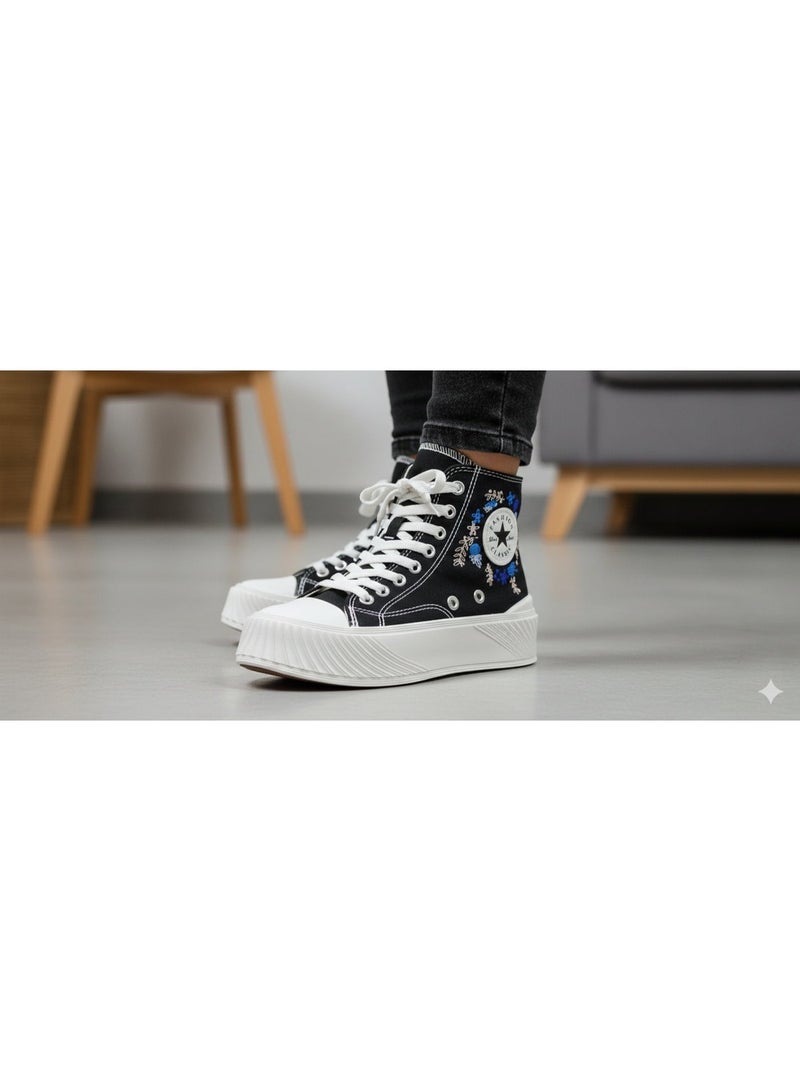 High-top canvas sneakers with a hand-embroidered design - Image 2